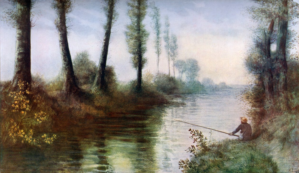 带渔夫的运河，c1857-1911,1912年。 作者 阿方斯·莱格罗斯（Alphonse Legros）