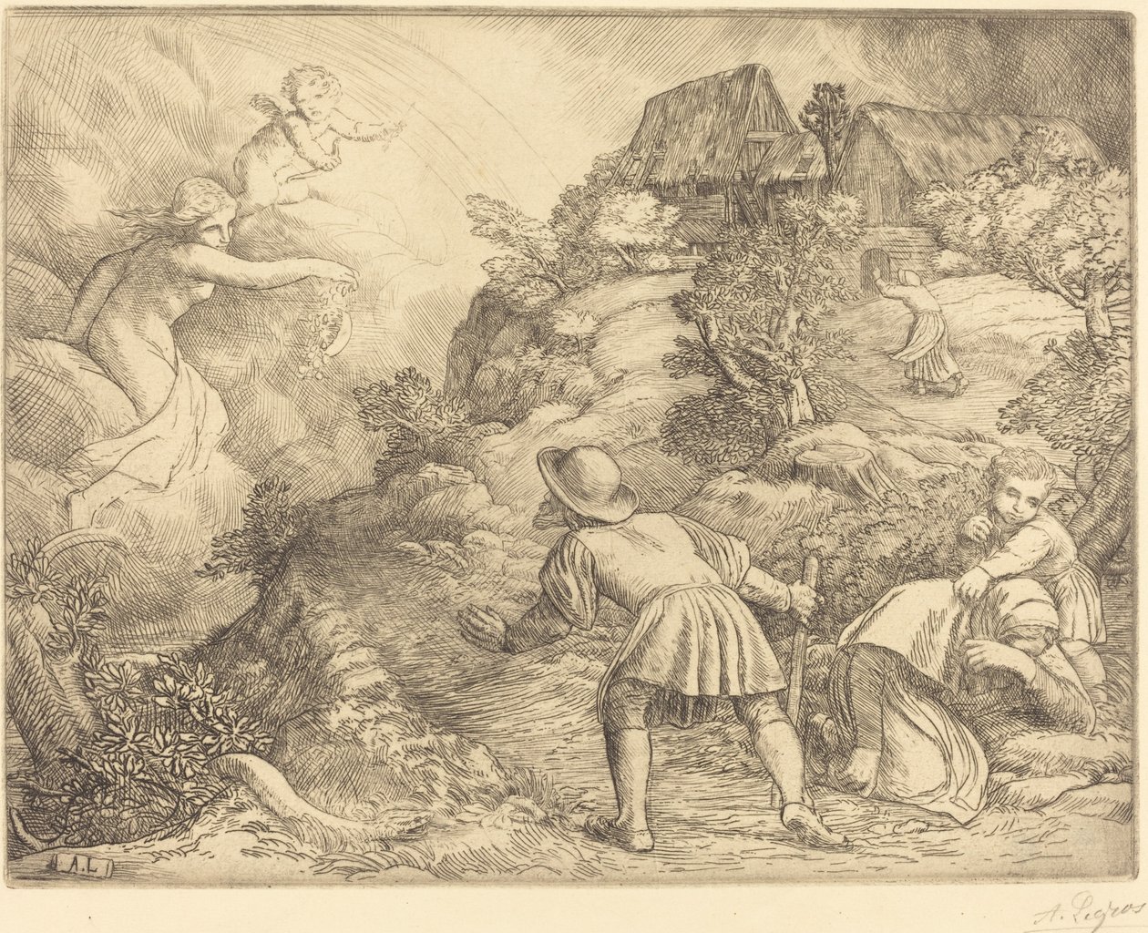 农民和财富的寓言故事 Le paysan et la fortune: Sujet allegorique. 作者 阿方斯·莱格罗斯（Alphonse Legros）