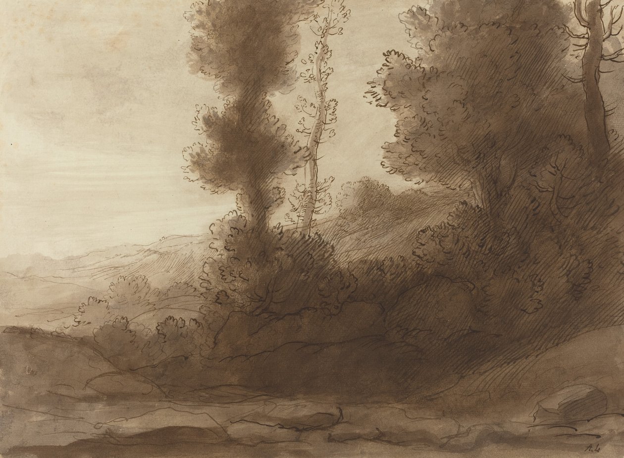 在山脚下。 作者 阿方斯·莱格罗斯（Alphonse Legros）