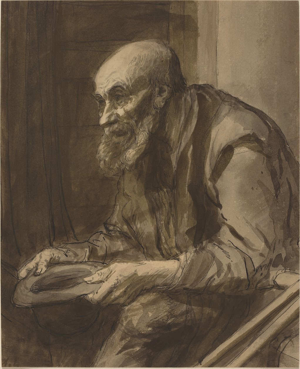 拄着拐杖的乞丐 作者 阿方斯·莱格罗斯（Alphonse Legros）
