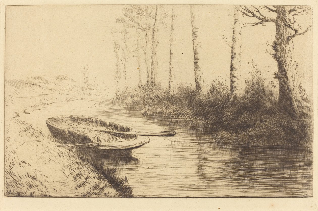 晨光所见的运河 Le canal：晨光的作用。 作者 阿方斯·莱格罗斯（Alphonse Legros）