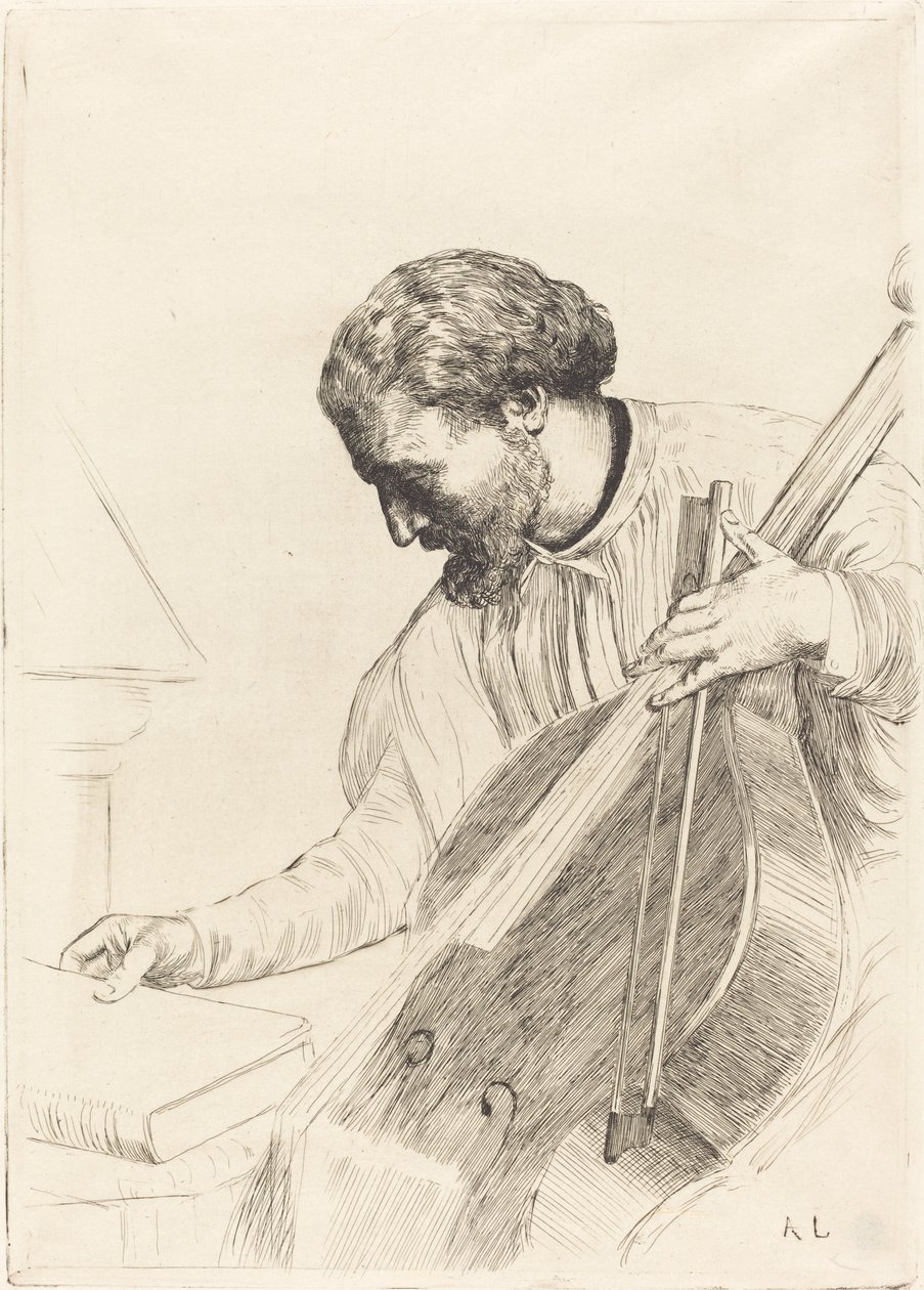 Contre-bass Player 低音提琴演奏者。 作者 阿方斯·莱格罗斯（Alphonse Legros）
