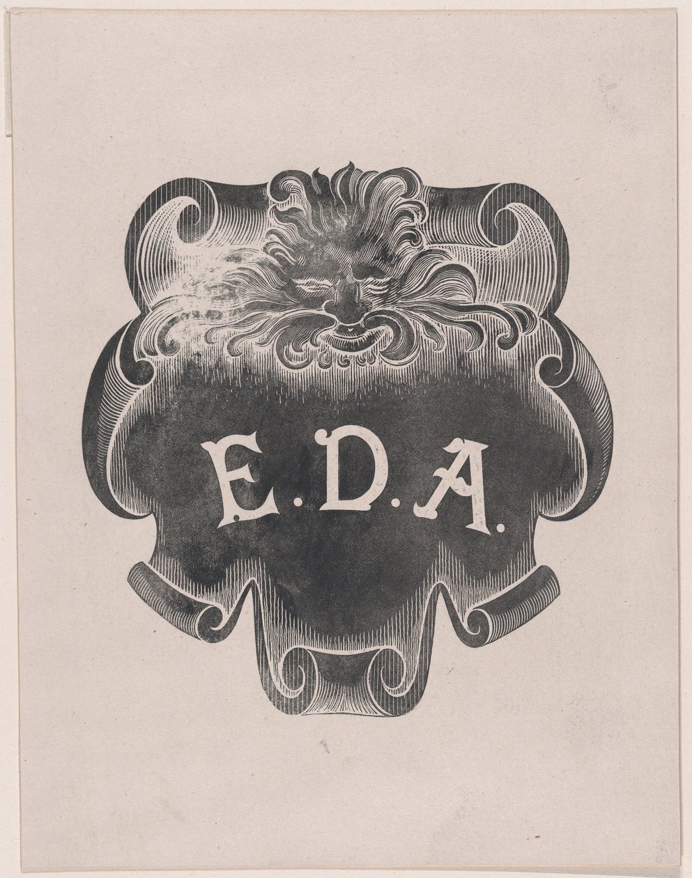 爱德华-D-亚当斯的名牌印记的反证，约1892年。 作者 阿方斯·莱格罗斯（Alphonse Legros）