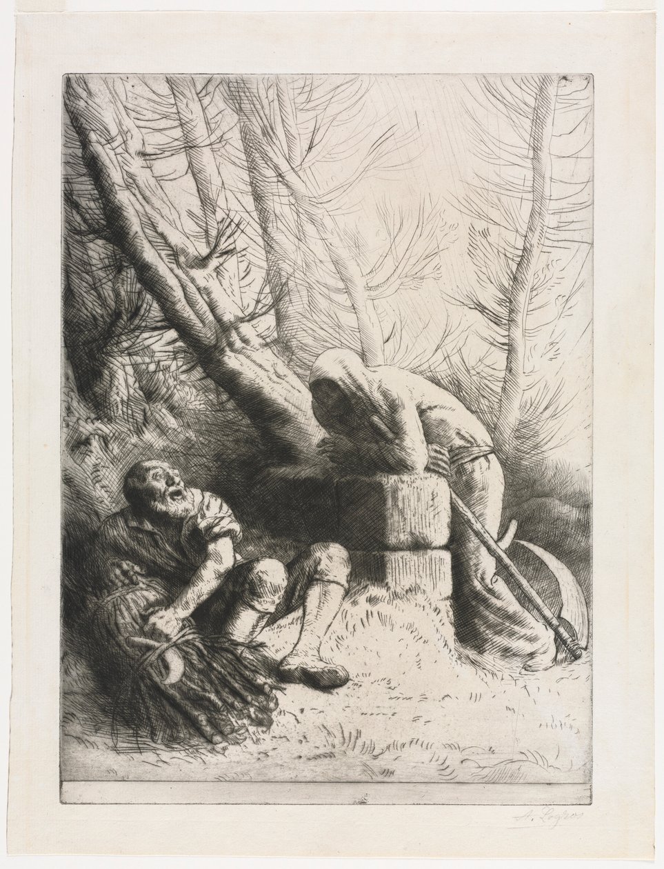 死亡与伐木工人，1881年。 作者 阿方斯·莱格罗斯（Alphonse Legros）