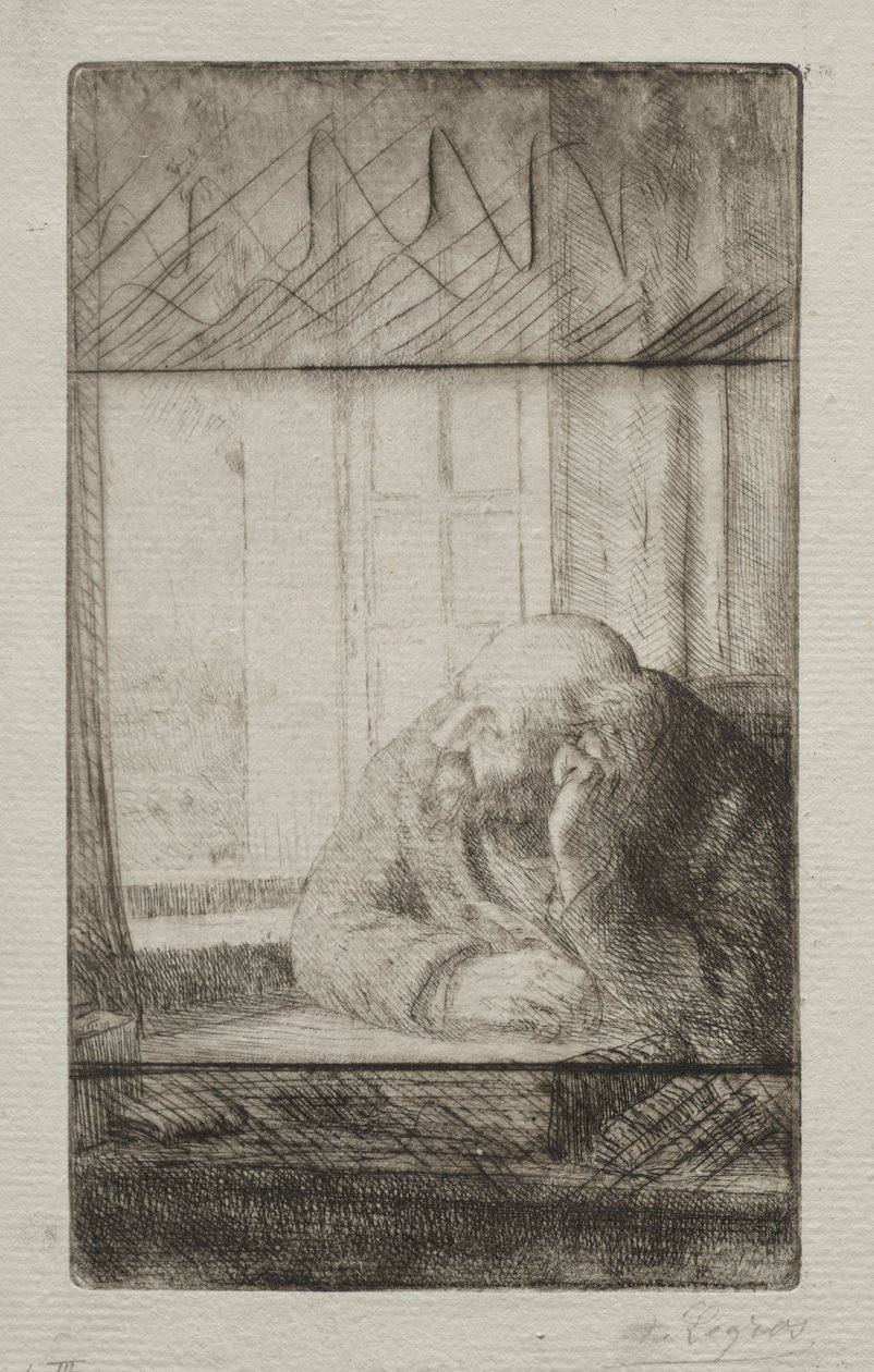 晚上在窗户上。 作者 阿方斯·莱格罗斯（Alphonse Legros）