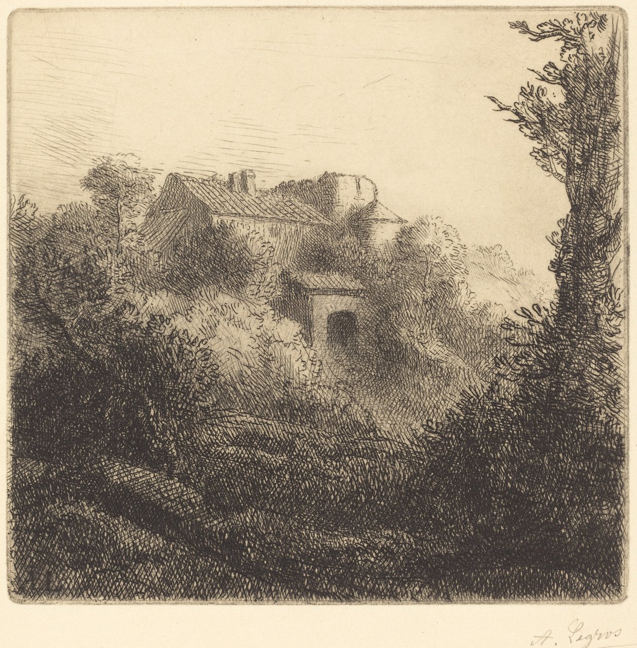 山上的农场 La ferme sur la colline. 作者 阿方斯·莱格罗斯（Alphonse Legros）