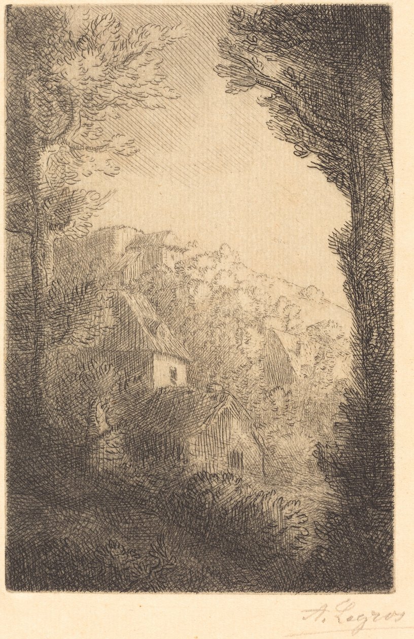 阳光下的山坡上的农场 La ferme du coteau, Effet de soleil sur le coteau. 作者 阿方斯·莱格罗斯（Alphonse Legros）