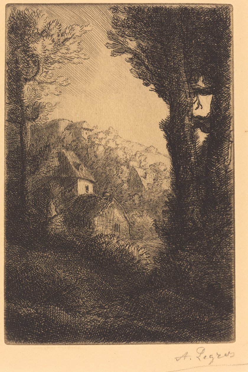 阳光下的山坡上的农场 La ferme du coteau, Effet de soleil sur le coteau. 作者 阿方斯·莱格罗斯（Alphonse Legros）