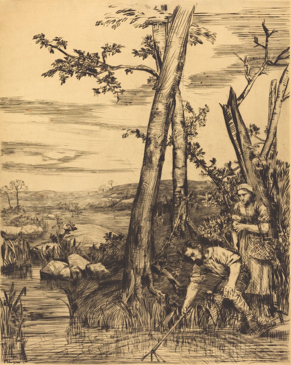 钓小龙虾 作者 阿方斯·莱格罗斯（Alphonse Legros）