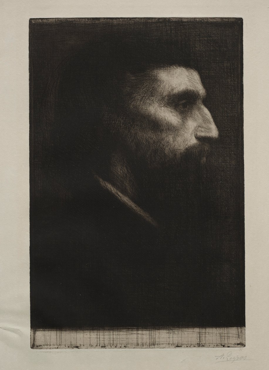 一个男人的头。 作者 阿方斯·莱格罗斯（Alphonse Legros）