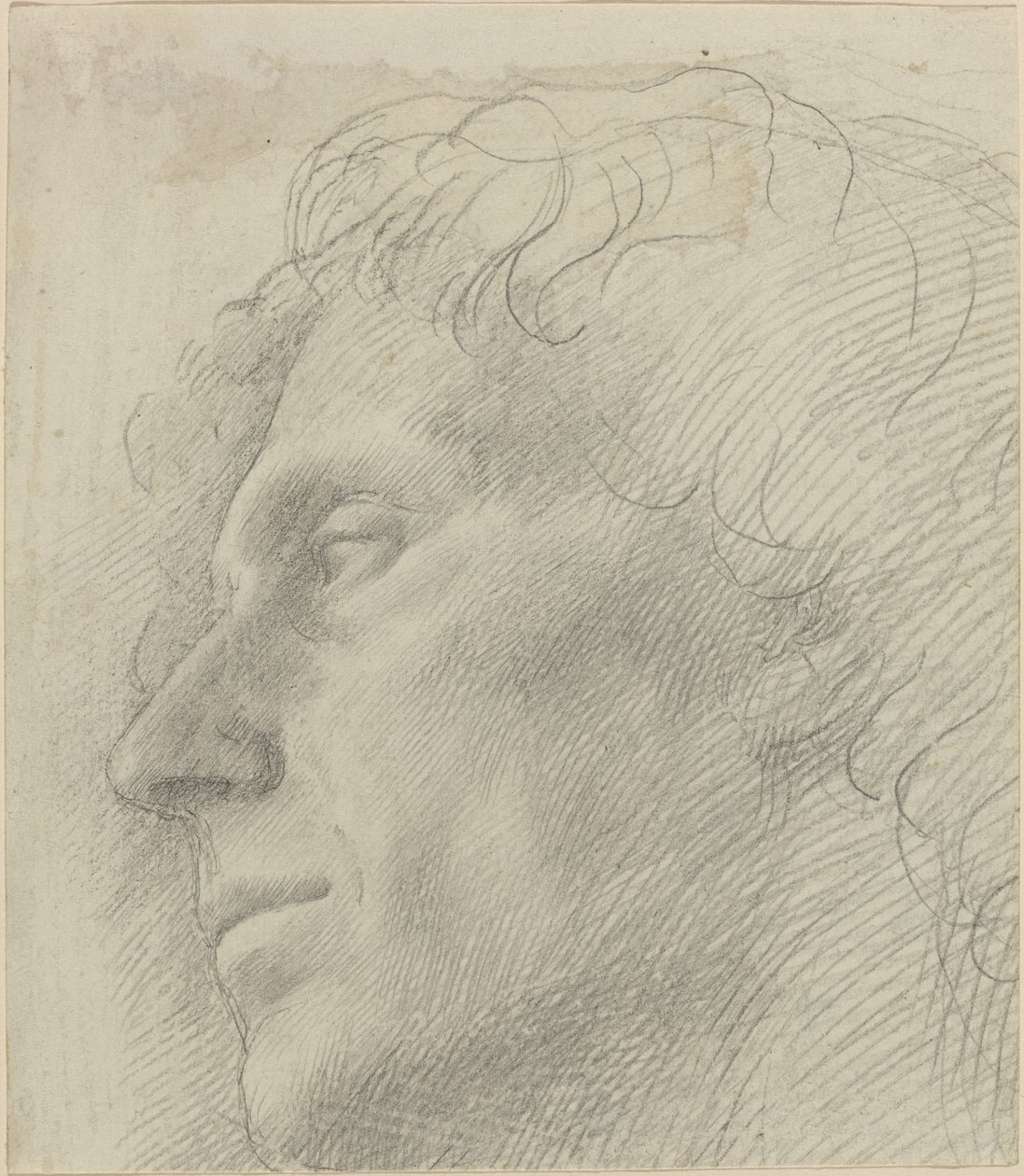 一个男人的头朝向左边。 作者 阿方斯·莱格罗斯（Alphonse Legros）