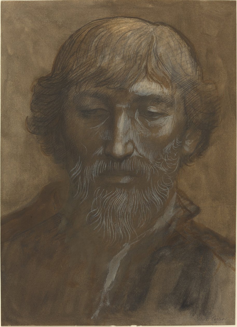 男人的头，全脸 作者 阿方斯·莱格罗斯（Alphonse Legros）