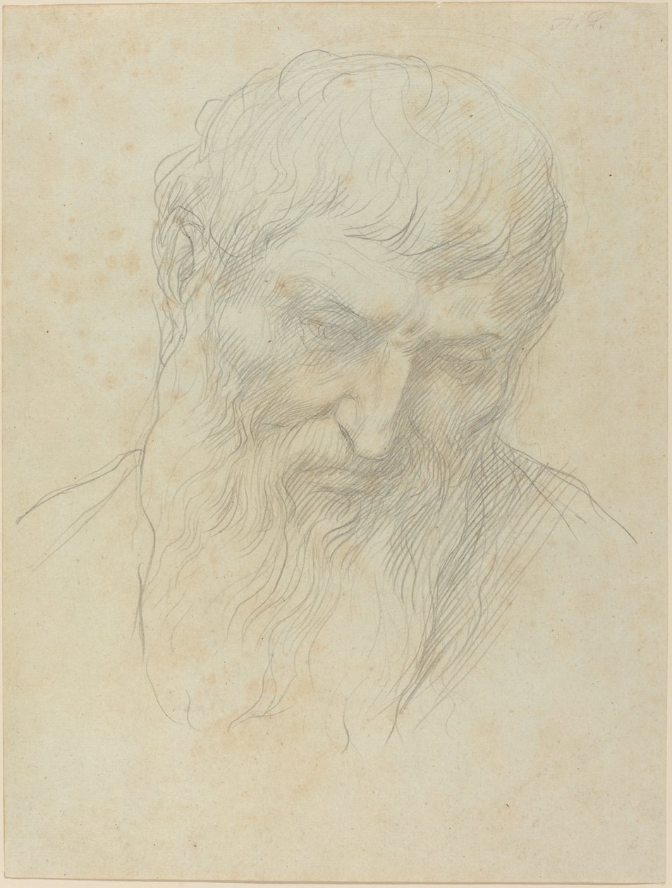 卷发和胡须的男子头像。 作者 阿方斯·莱格罗斯（Alphonse Legros）