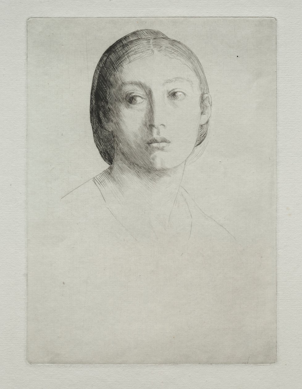 一个年轻女孩的头。 作者 阿方斯·莱格罗斯（Alphonse Legros）