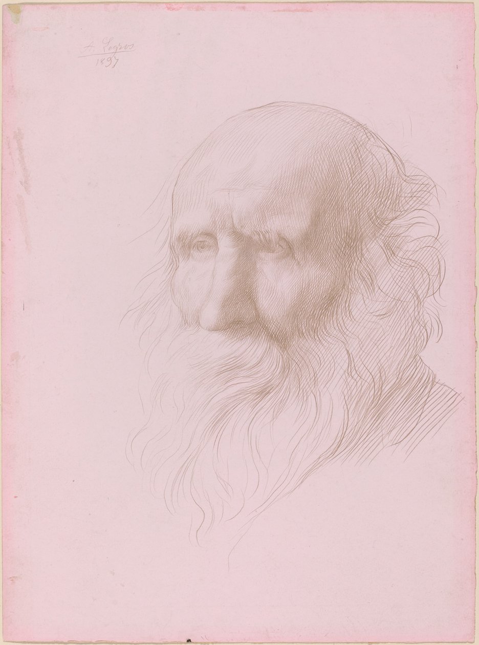 一个老人的头，1897年。 作者 阿方斯·莱格罗斯（Alphonse Legros）