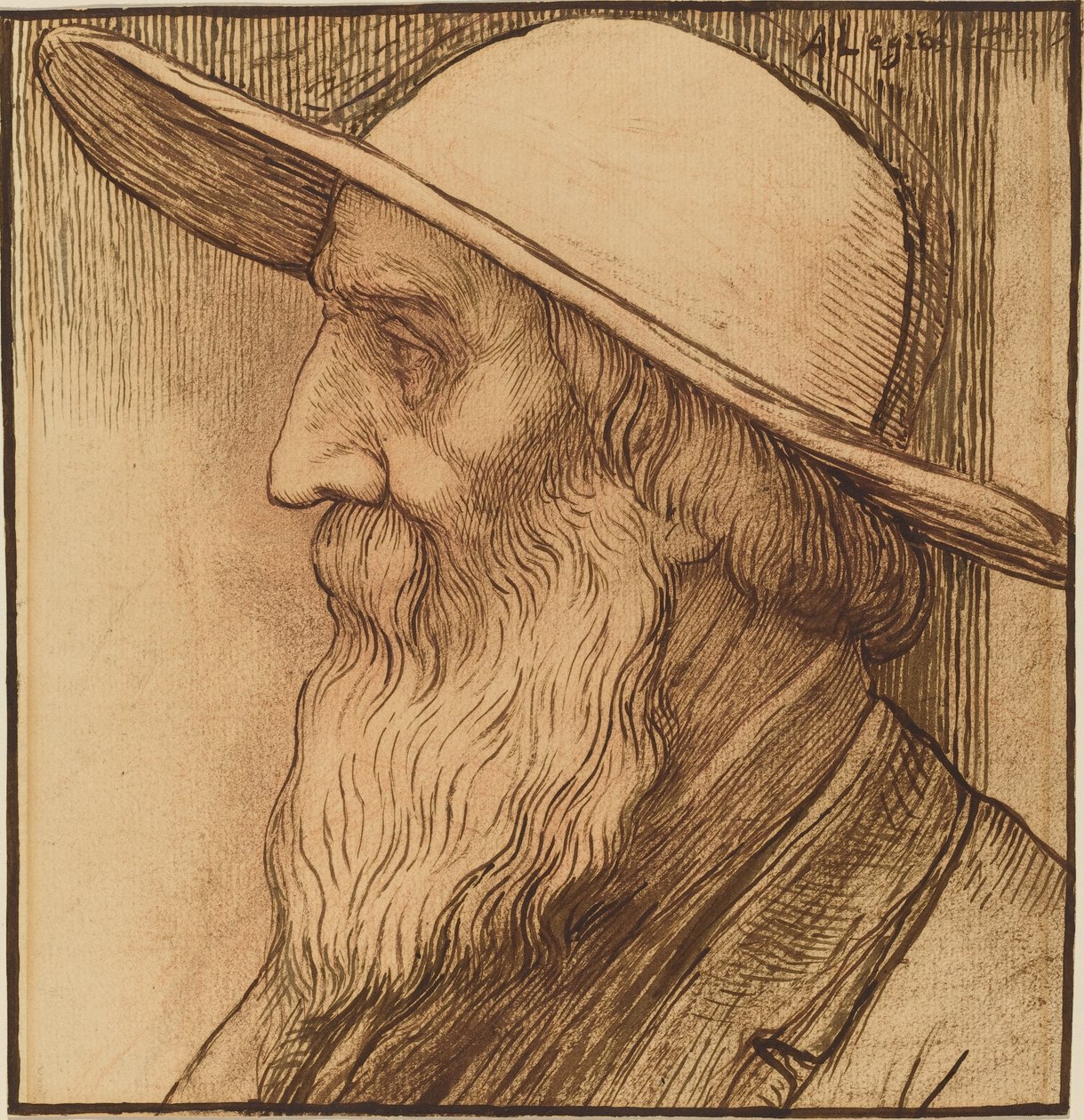 戴着宽边帽的老人头像 作者 阿方斯·莱格罗斯（Alphonse Legros）