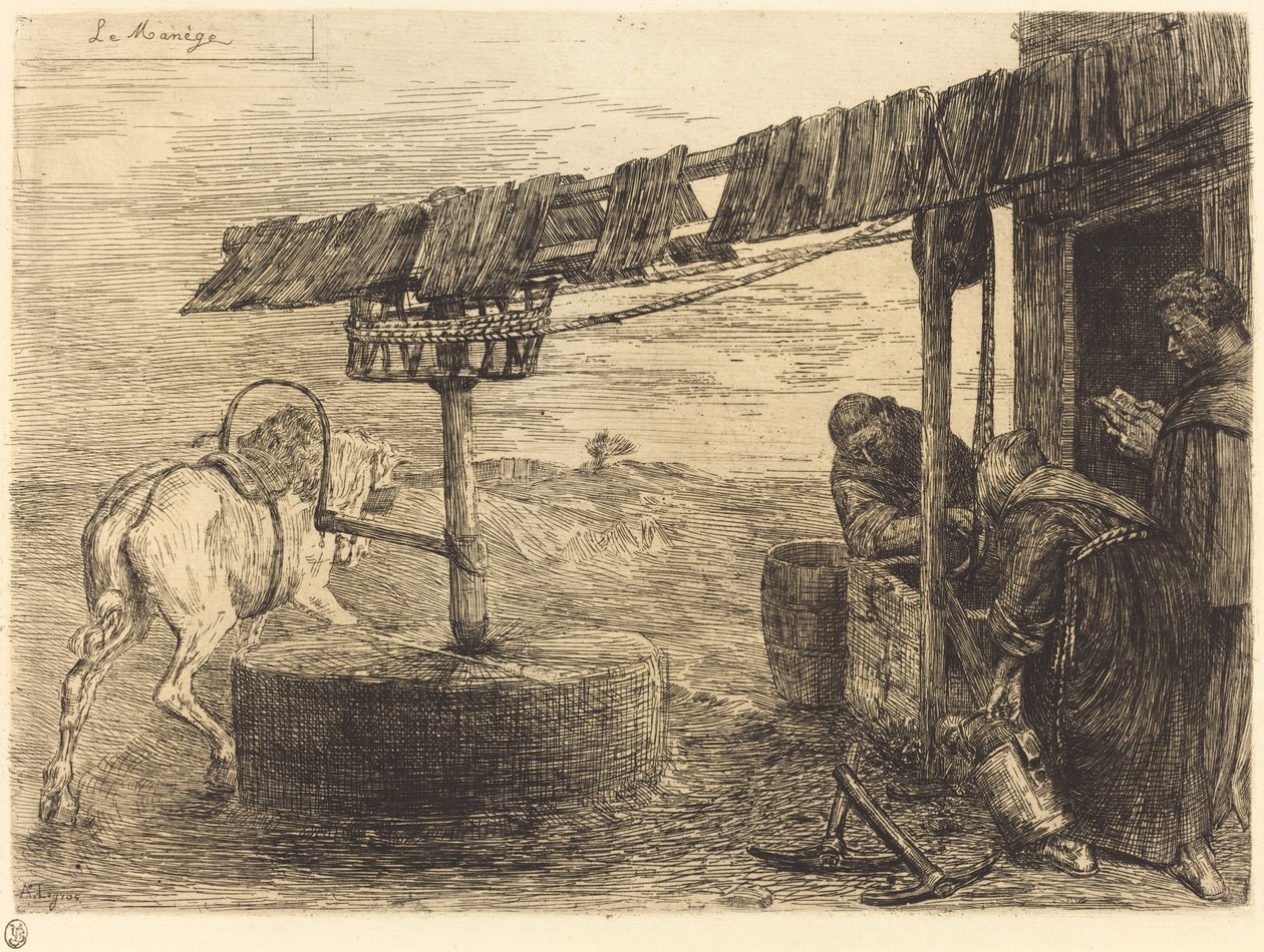 马匹驱动的磨坊Le manege。 作者 阿方斯·莱格罗斯（Alphonse Legros）