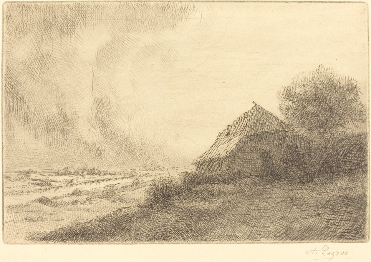 山坡上的小屋 丘陵上的小屋。 作者 阿方斯·莱格罗斯（Alphonse Legros）