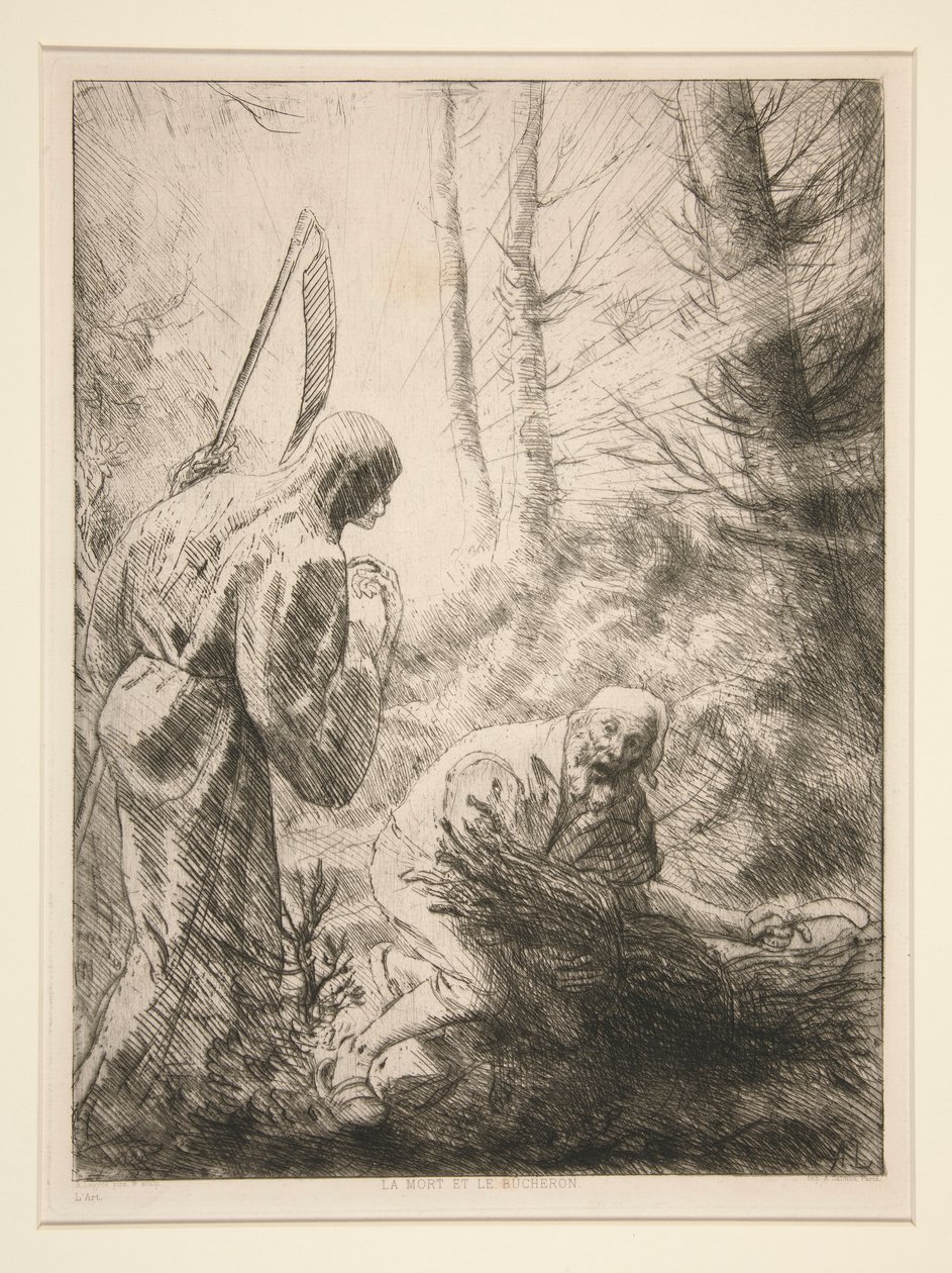 La Mort at le Bucheron，第 2 号（死亡与樵夫） 作者 阿方斯·莱格罗斯（Alphonse Legros）