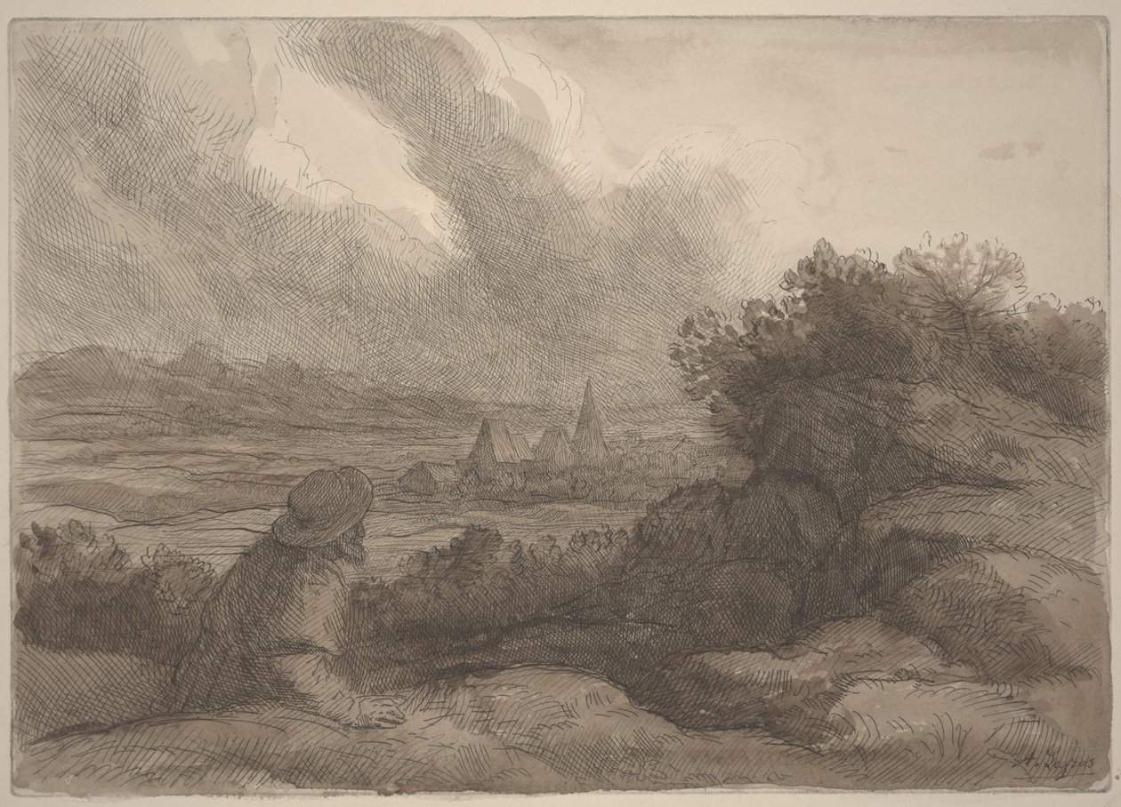 风景（用棕褐色水洗蚀刻） 作者 阿方斯·莱格罗斯（Alphonse Legros）