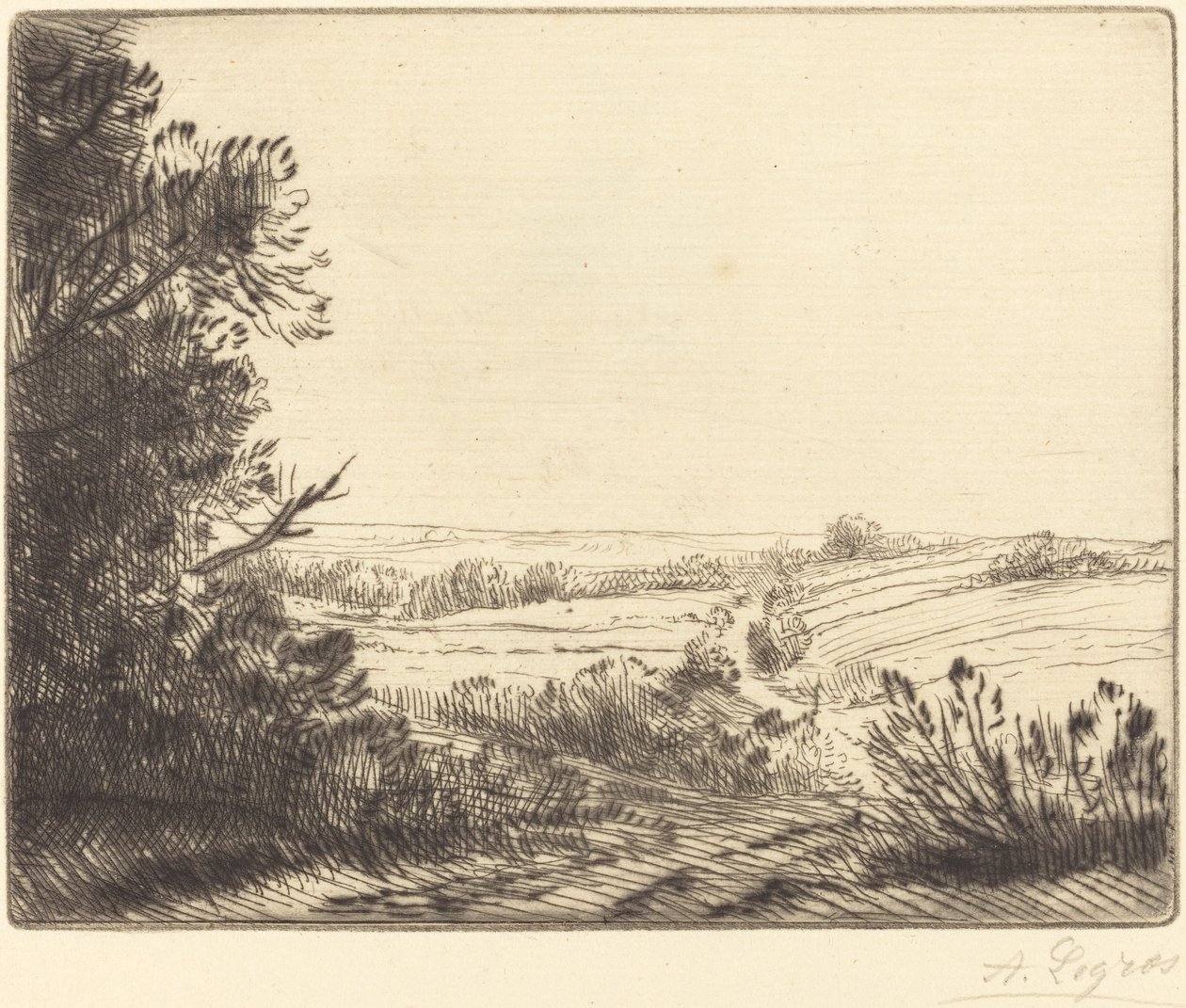 景观：通往霍维尔的道路 Paysage：霍维尔之路。 作者 阿方斯·莱格罗斯（Alphonse Legros）