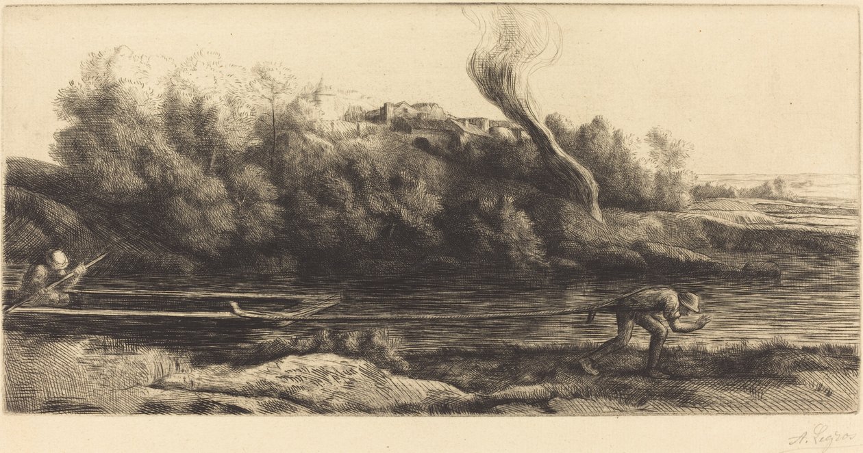 有船的风景，第二板块 Paysage au bateau。 作者 阿方斯·莱格罗斯（Alphonse Legros）