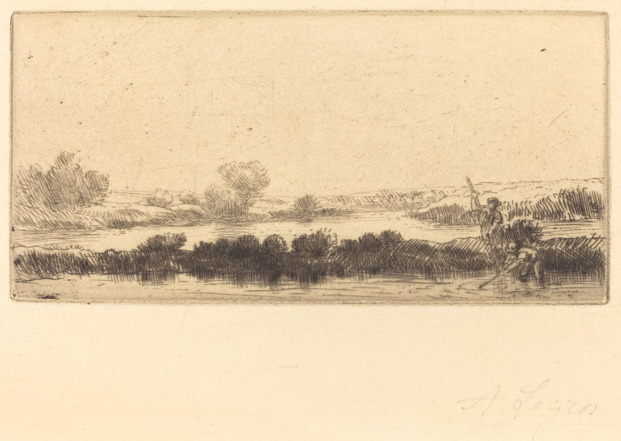 泥炭沼泽的风景，沼泽地里的风景 Paysage des tourbieres, Dans les marais. 作者 阿方斯·莱格罗斯（Alphonse Legros）