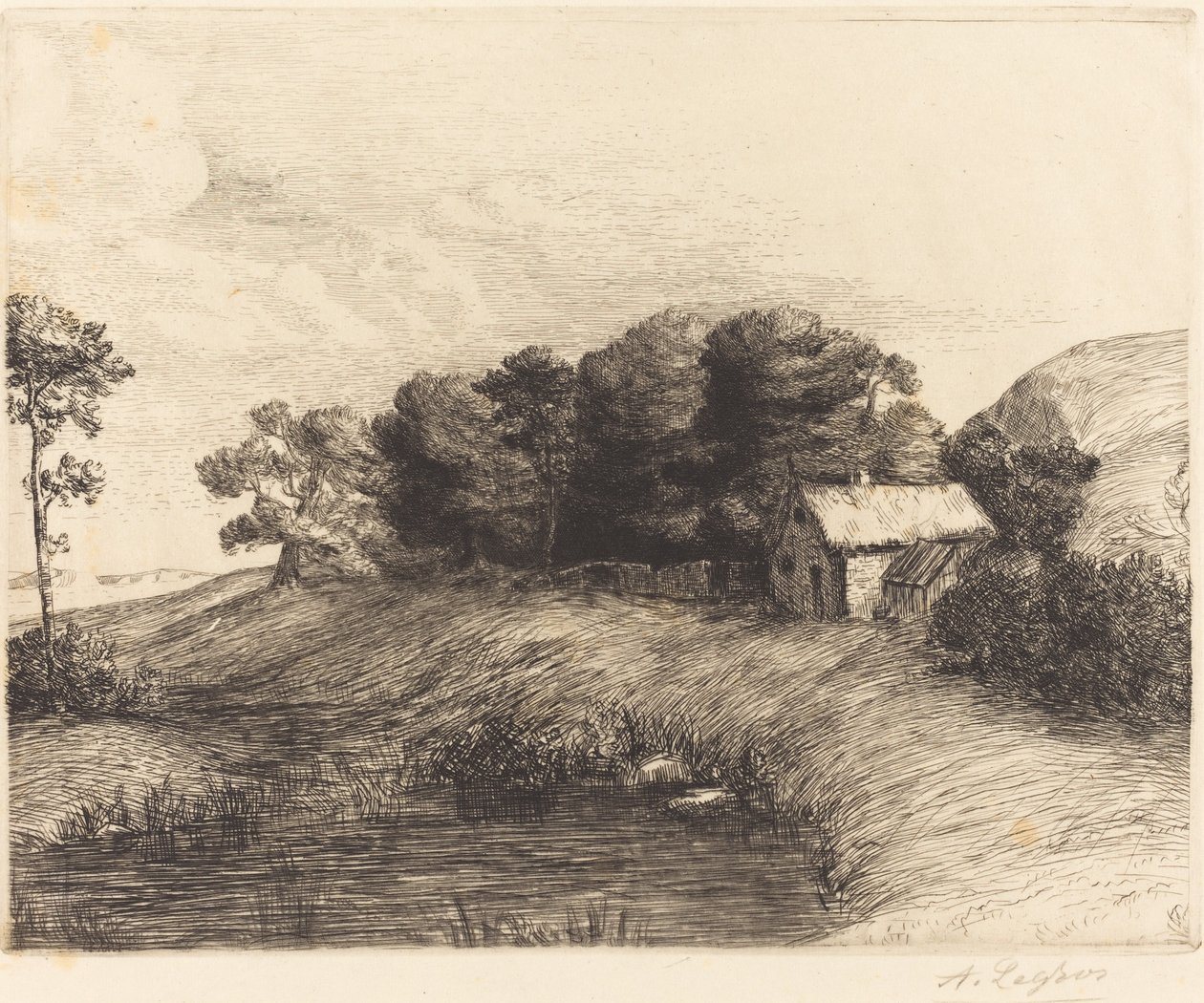 景观与池塘 Le paysage a la mare. 作者 阿方斯·莱格罗斯（Alphonse Legros）