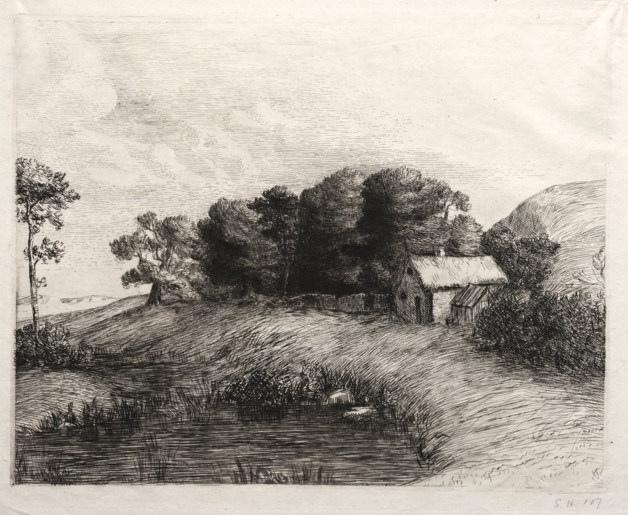 风景与池塘。 作者 阿方斯·莱格罗斯（Alphonse Legros）