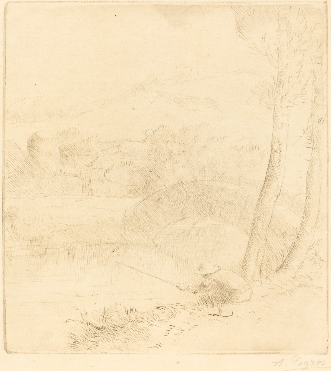 小垂钓者 (Le petit pecheur a la ligne) 作者 阿方斯·莱格罗斯（Alphonse Legros）