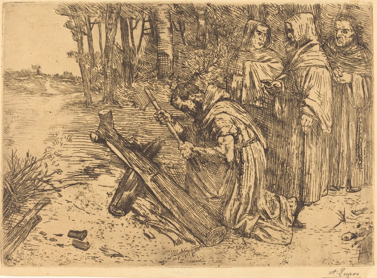 僧侣们在砍木头 Les moines bucherons. 作者 阿方斯·莱格罗斯（Alphonse Legros）