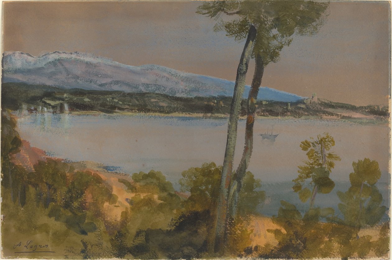 湖外的山峰。 作者 阿方斯·莱格罗斯（Alphonse Legros）