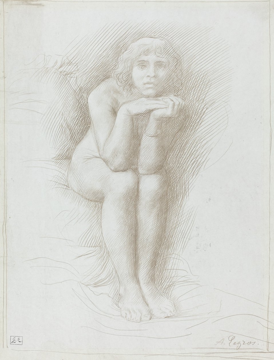 裸体模特坐着。 作者 阿方斯·莱格罗斯（Alphonse Legros）