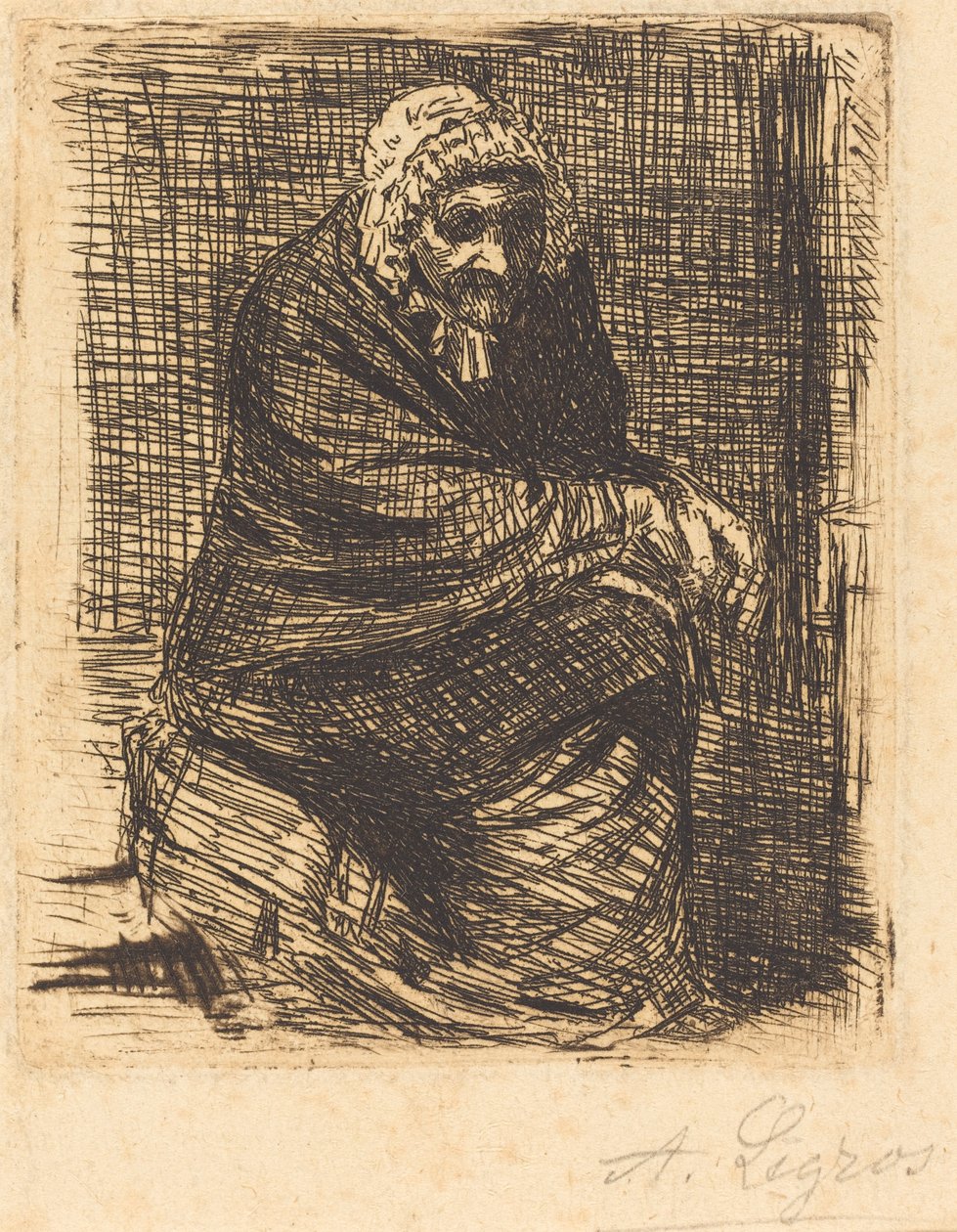 老妇人坐着 La vieille femme assise. 作者 阿方斯·莱格罗斯（Alphonse Legros）