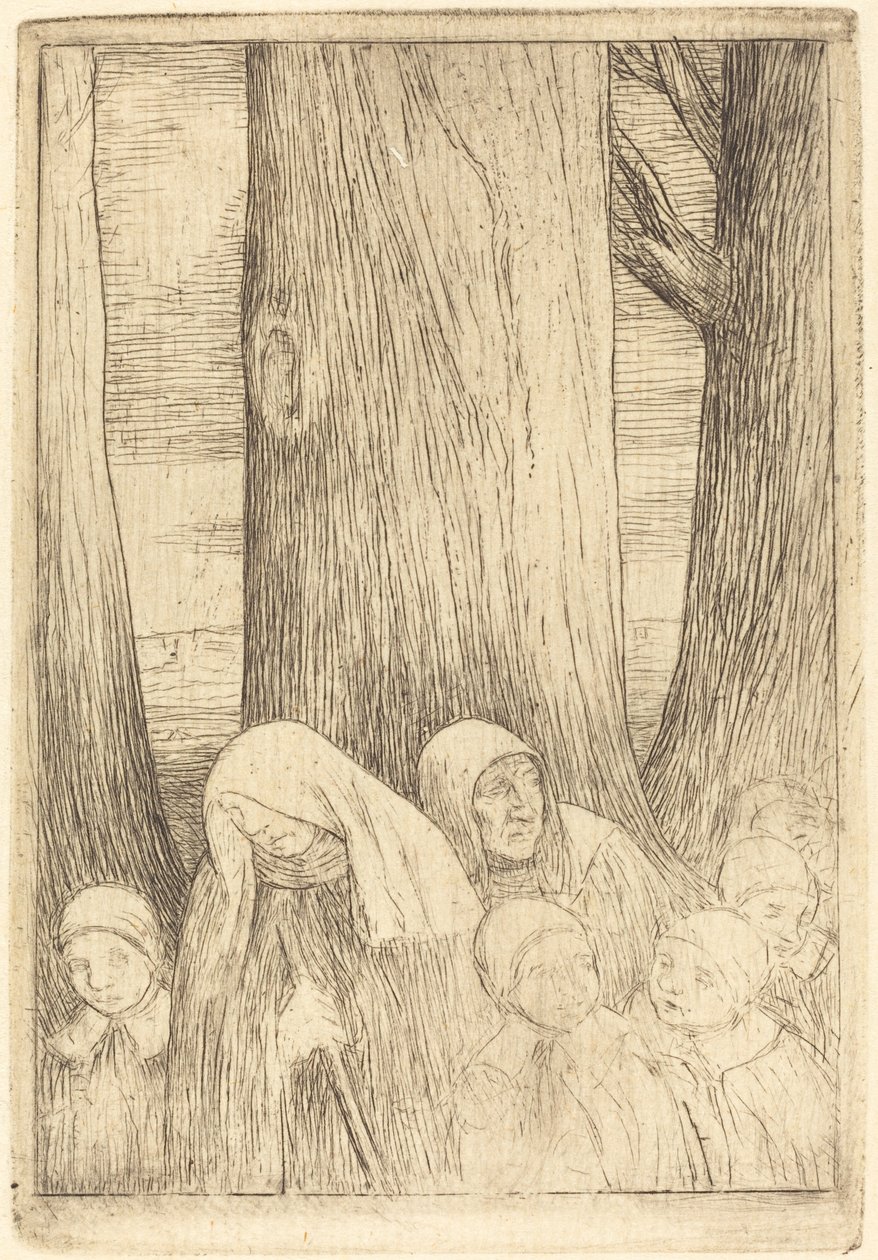 孤儿（Les orphelins (?)）。 作者 阿方斯·莱格罗斯（Alphonse Legros）