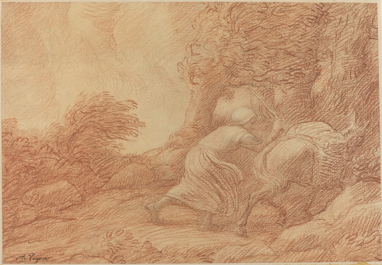 农民和驴子。 作者 阿方斯·莱格罗斯（Alphonse Legros）