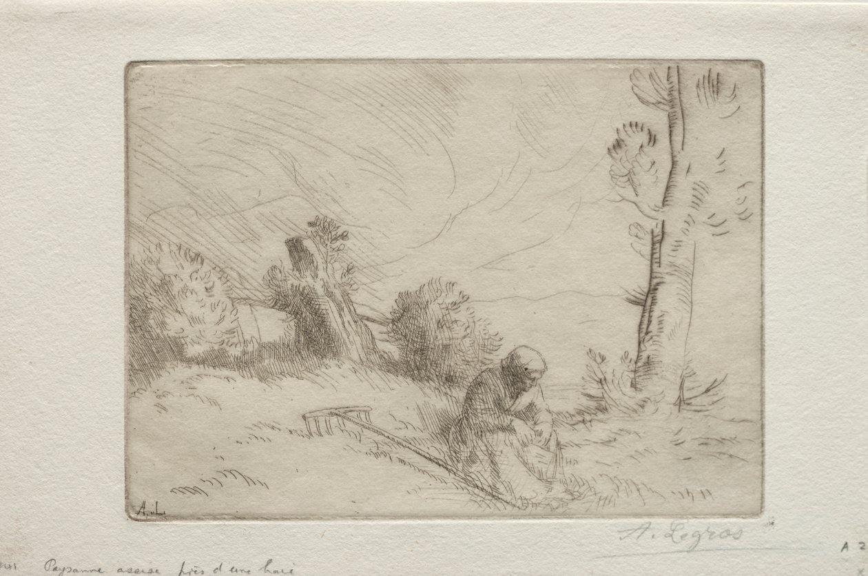 石栅栏附近的农民 作者 阿方斯·莱格罗斯（Alphonse Legros）