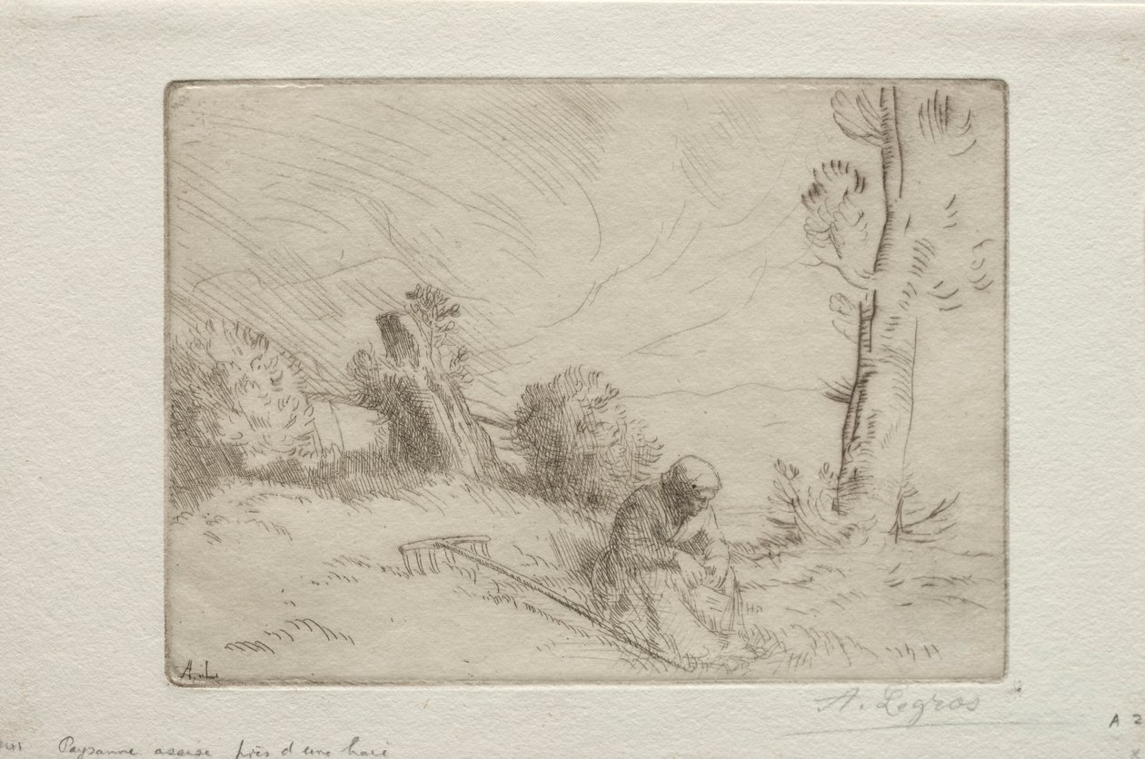 石栅栏附近的农民。 作者 阿方斯·莱格罗斯（Alphonse Legros）