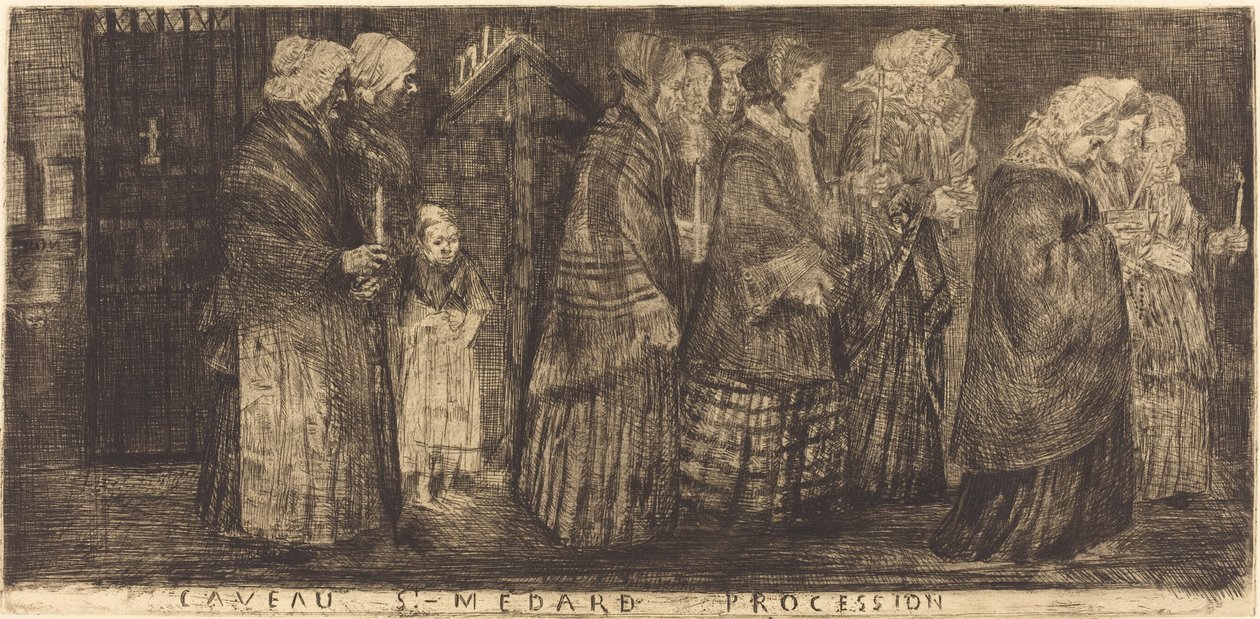 圣梅达尔墓穴游行（Procession dans le caveaux de St.） 作者 阿方斯·莱格罗斯（Alphonse Legros）