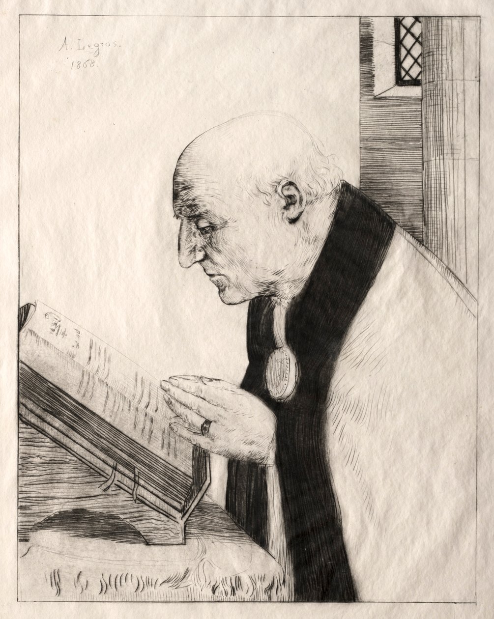 阅读办公室，1868年。 作者 阿方斯·莱格罗斯（Alphonse Legros）