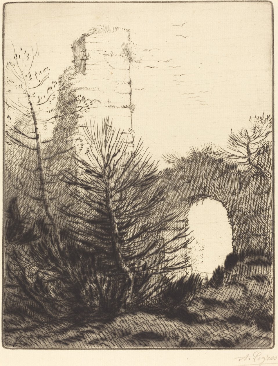 修道院废墟 作者 阿方斯·莱格罗斯（Alphonse Legros）