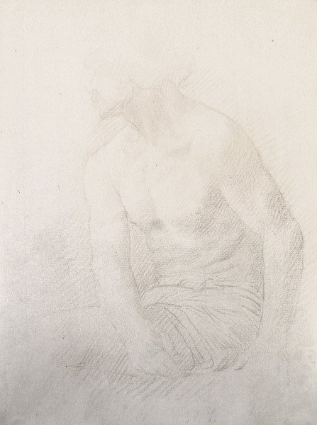 坐着的男性裸体（纸上棕色粉笔画） 作者 阿方斯·莱格罗斯（Alphonse Legros）