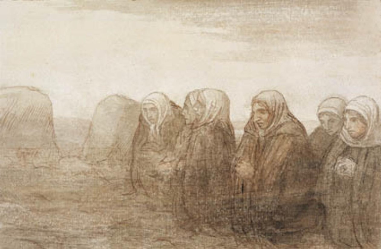 六位农妇在秋天的田野里祈祷 作者 阿方斯·莱格罗斯（Alphonse Legros）
