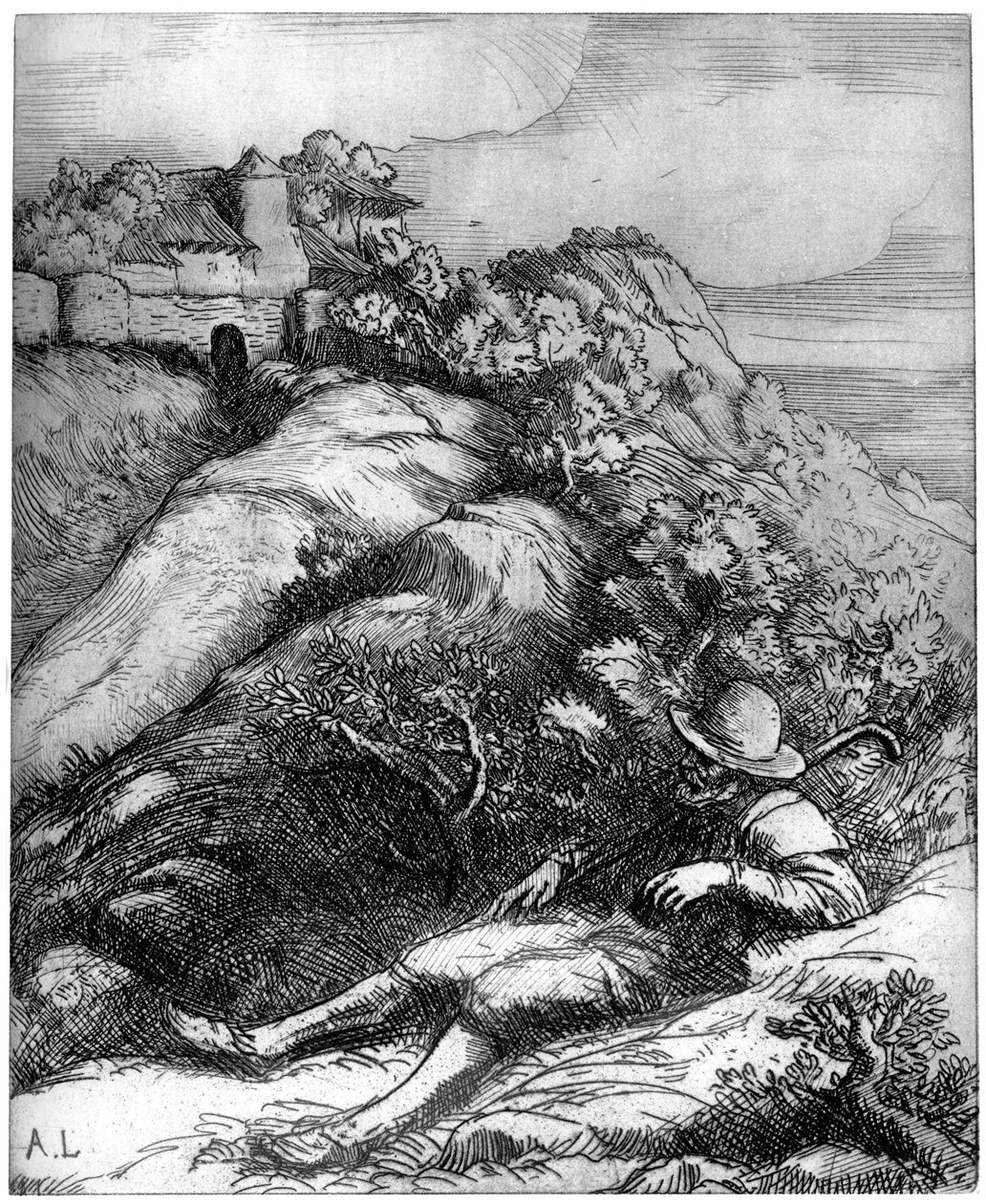 牧羊人休息，c1860-1910 1924年 作者 阿方斯·莱格罗斯（Alphonse Legros）