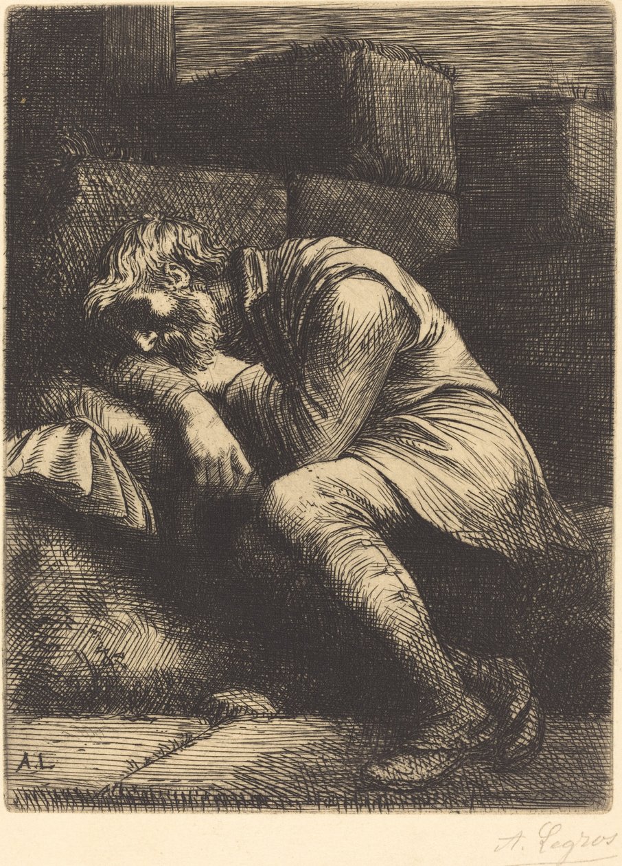 睡觉的乞丐 乞丐在睡觉。 作者 阿方斯·莱格罗斯（Alphonse Legros）
