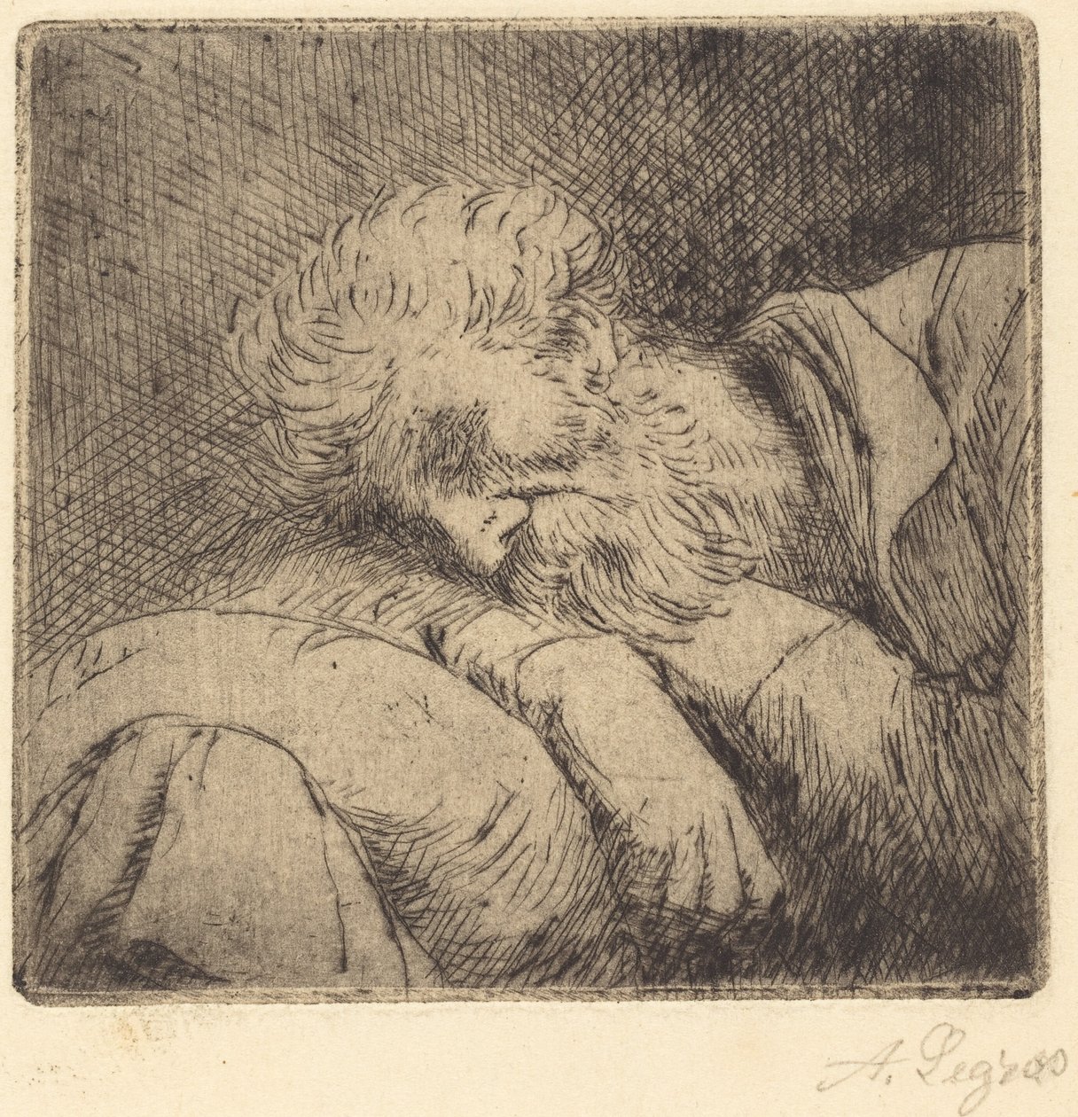 睡觉的乞丐 乞丐在睡觉。 作者 阿方斯·莱格罗斯（Alphonse Legros）