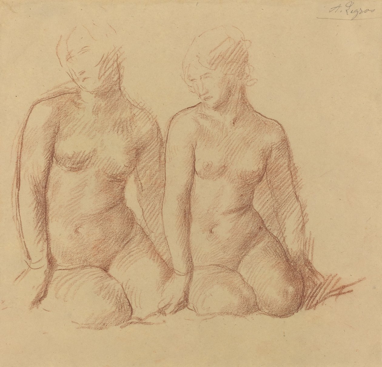 两个并排坐着的人物研究 作者 阿方斯·莱格罗斯（Alphonse Legros）