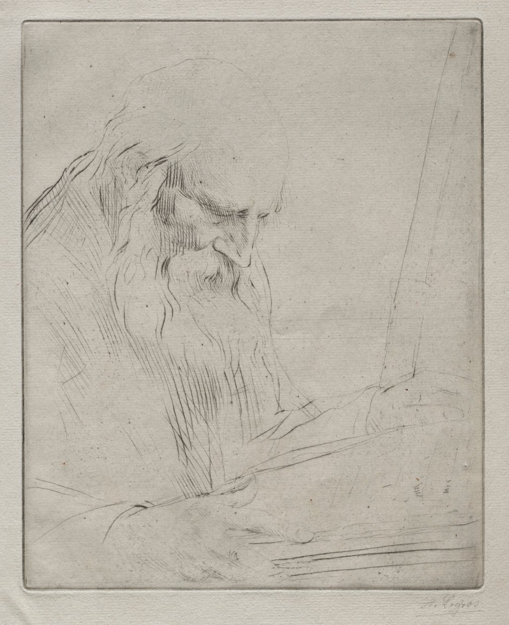 男人读书的研究。 作者 阿方斯·莱格罗斯（Alphonse Legros）
