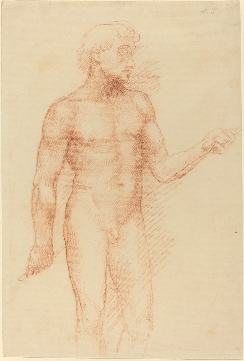 一个男人的形象研究，在背后拿着棒子。 作者 阿方斯·莱格罗斯（Alphonse Legros）