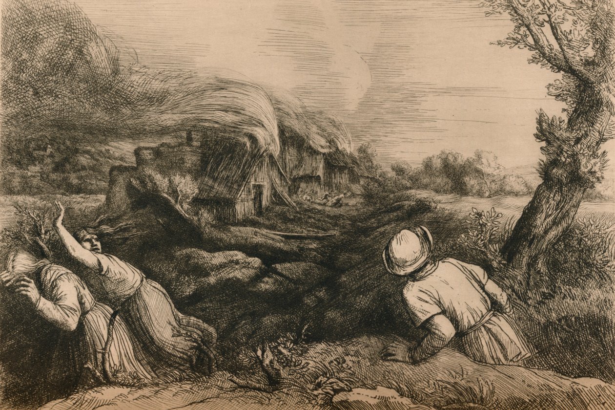 燃烧的村庄，c1880 作者 阿方斯·莱格罗斯（Alphonse Legros）